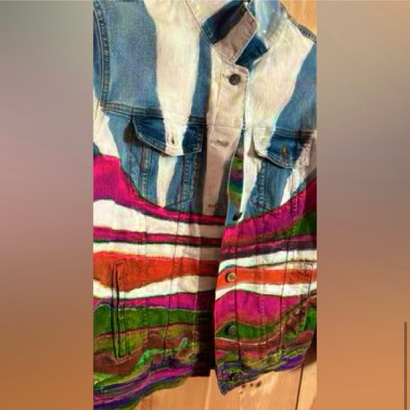 Sunset hand painted Sun Set denim jacket size XL - Picture 4 of 4